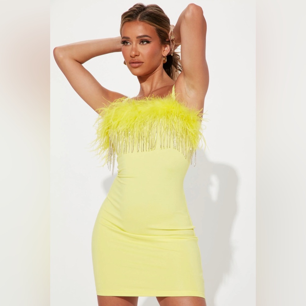 💎Yellow Feather Mini dress💛